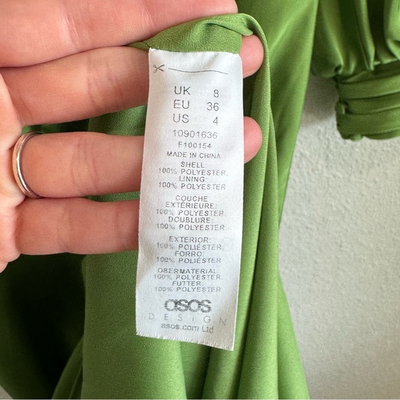 ASOS Design Satin Tie Front Size 4 Midi Dress Green Evening Lightweight Glam - Picture 5 of 15